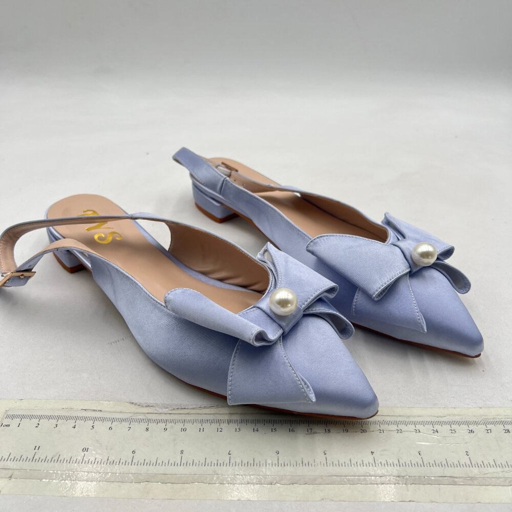 Fys Light Blue Pearl Bow Pointed Toe Pumps Slip On Singbacks Daily Shoes View 4